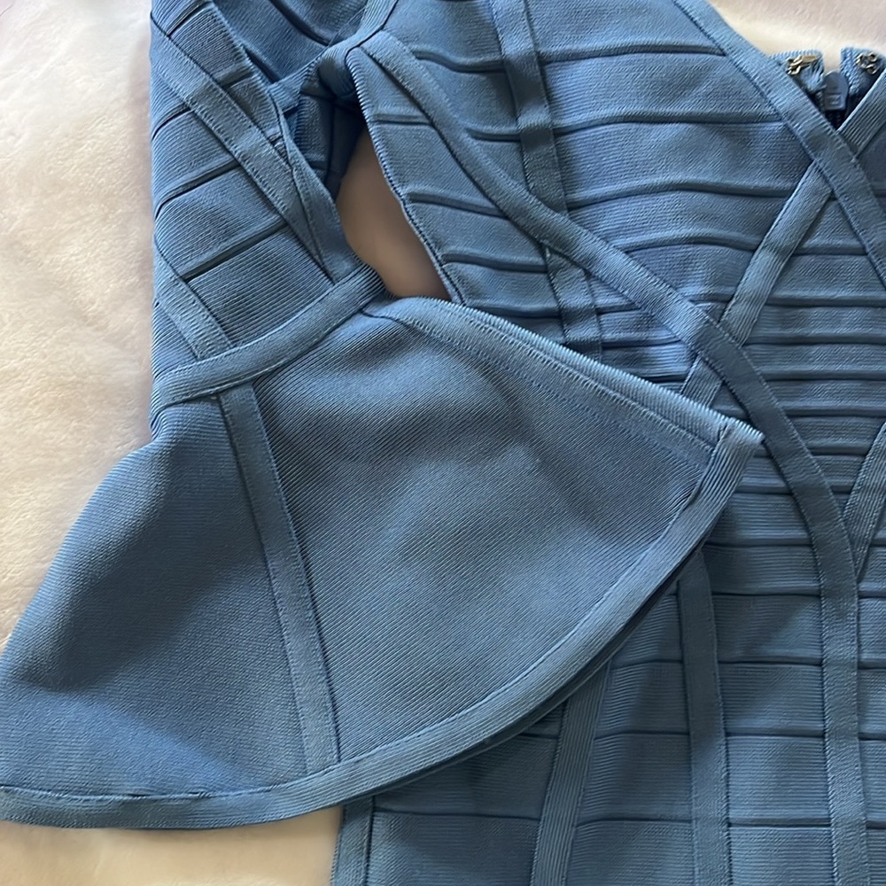 HERVE LEGER BLUE MIDI DRESS - Picture 2 of 8